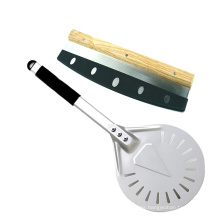 High Quality Non-slip Durable Turning Round Aluminum Perforated Pizza Peel with Pizza Cutter